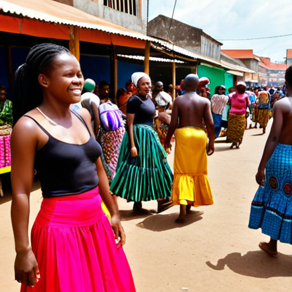 **Image Prompt:** A vibrant and bustling Angolan marketplace. Focus on the colorful textiles, the aromas of street food, and the rhythmic movement of Kizomba dancers in the background. The image should convey a sensory explosion of Angolan culture, hinting at both Portuguese colonial influences and indigenous traditions. People should appear joyful and welcoming.