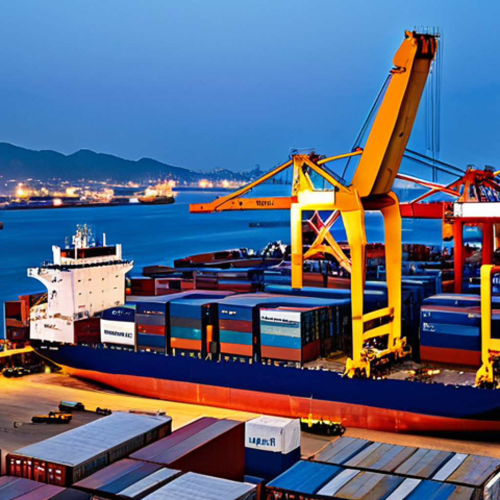 앙골라와 한국의 관계 - Modern Angolan Port**
"A bustling modern port in Angola at sunset, fully clothed dockworkers loadin...