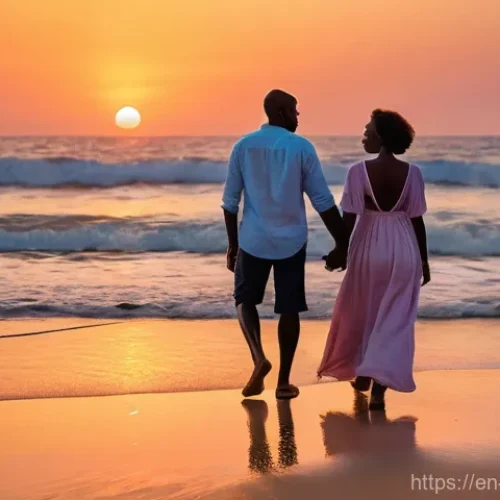 Home 27 앙골라에서 신혼여행 추천 장소 - **Angolan Coastal Honeymoon Sunset at Praia Morena**
"A romantic, high-resolution photographic i...
