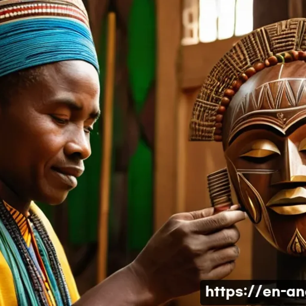 앙골라에서 구매할 수 있는 독특한 아이템 - A close-up, highly detailed shot of an Angolan artisan, fully clothed, meticulously hand-carving an ...