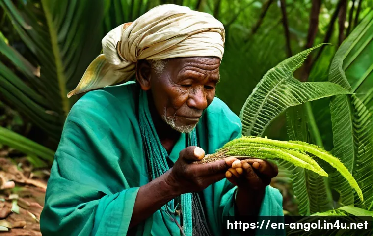 앙골라 전통 의술 - **Prompt 1: The Wise Curandeiro and Nature's Bounty**
"A portrait-style image of an elderly Ango...