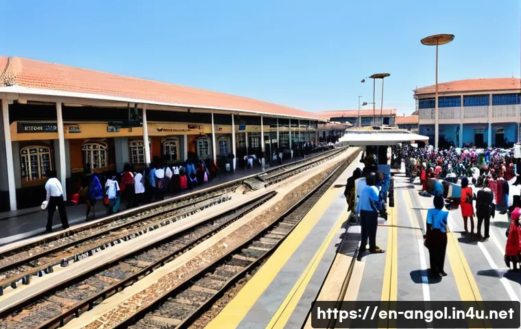 앙골라에서 기차 여행 가능 여부 - A bustling Luanda railway station scene during daytime, featuring a mix of modern and older architec...