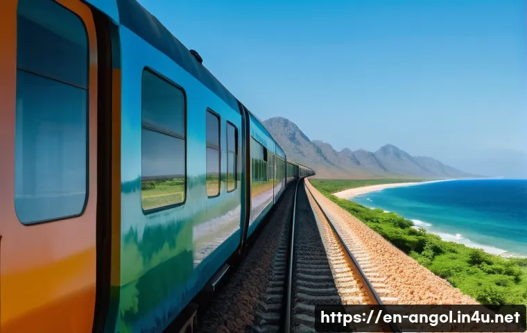 앙골라 벵겔라 철도 여행 - A panoramic view from a train window traveling along Angola’s railway showcasing a dynamic landscape...