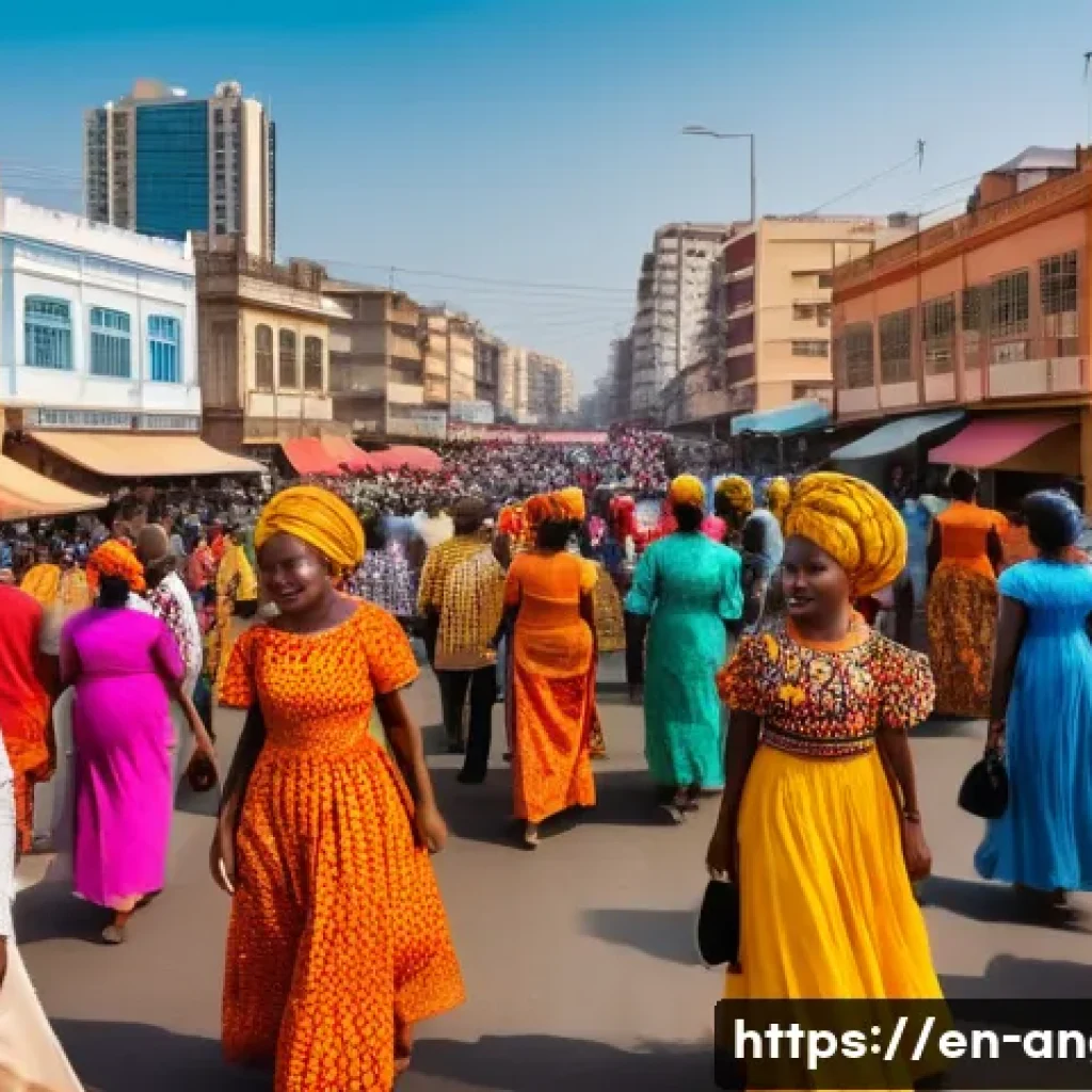 앙골라에서 유명한 사진작가 - A vibrant street scene in Luanda blending traditional Angolan culture with modern urban life: a dive...