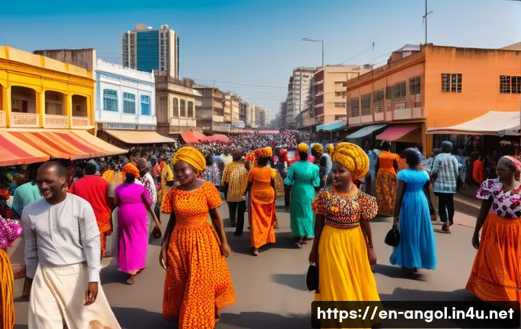 앙골라에서 유명한 사진작가 - A vibrant street scene in Luanda blending traditional Angolan culture with modern urban life: a dive...
