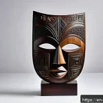 앙골라에서 유명한 조각가 - A contemporary Angolan sculpture inspired by traditional Mbundu masks, featuring intricate geometric...