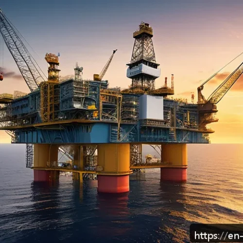 앙골라 석유 산업 - A highly detailed digital illustration of an offshore deepwater oil platform in Angola, showcasing a...